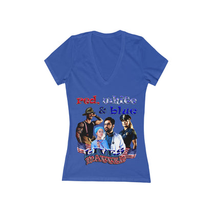 rw&b lives matter - Women's Jersey Short Sleeve Deep V-Neck Tee