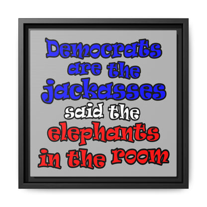 donkeys and elephants - framed canvas art (light grey)
