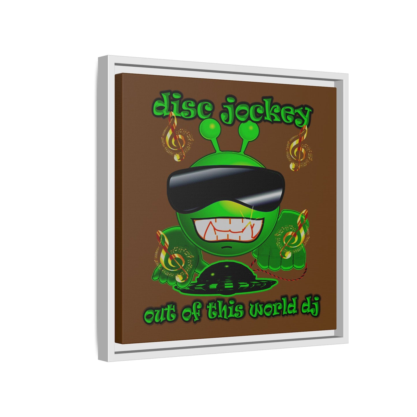 disc jockey - framed canvas art (brown)