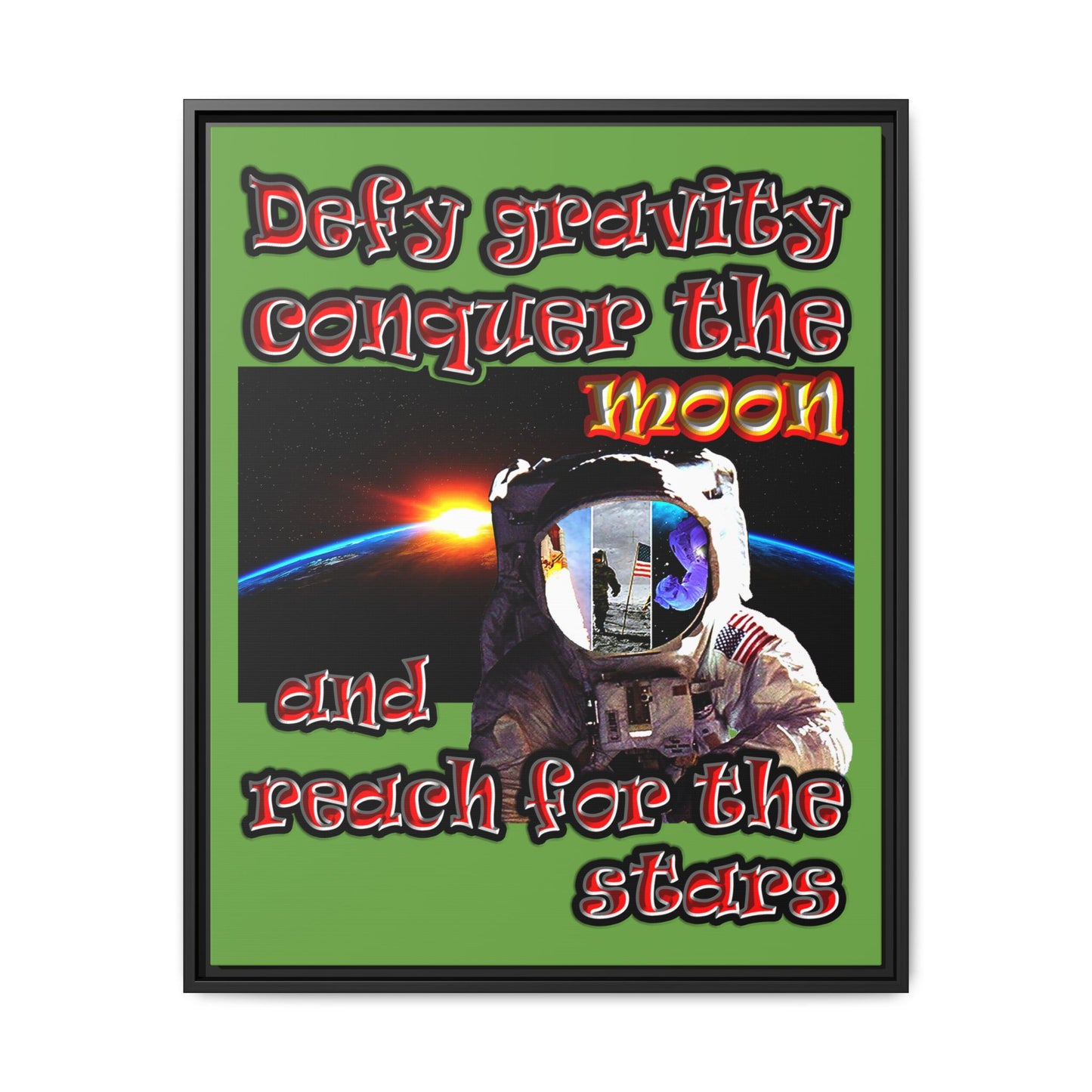 defy conquer reach - framed canvas art (green)