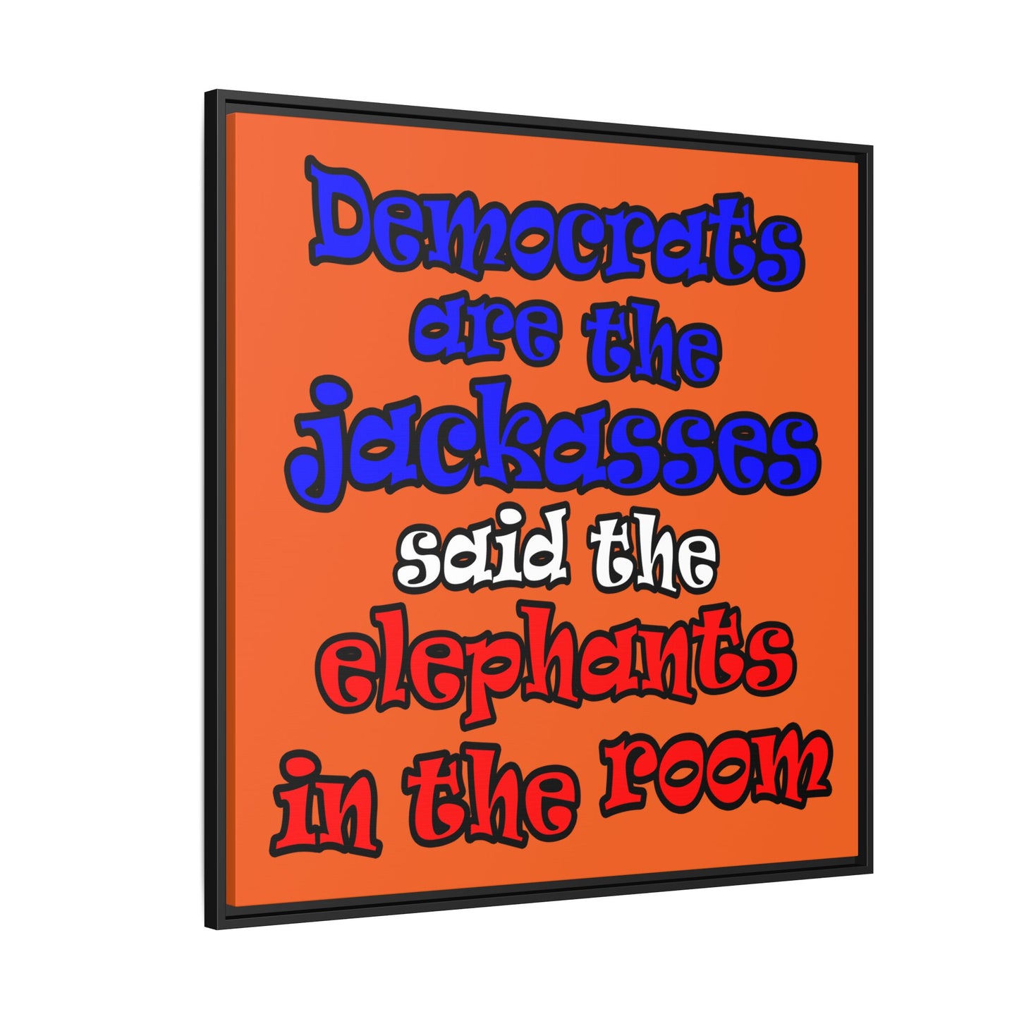 donkeys and elephants - framed canvas art (orange)