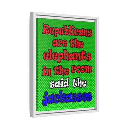 donkeys and elephants - framed canvas art (logo green)