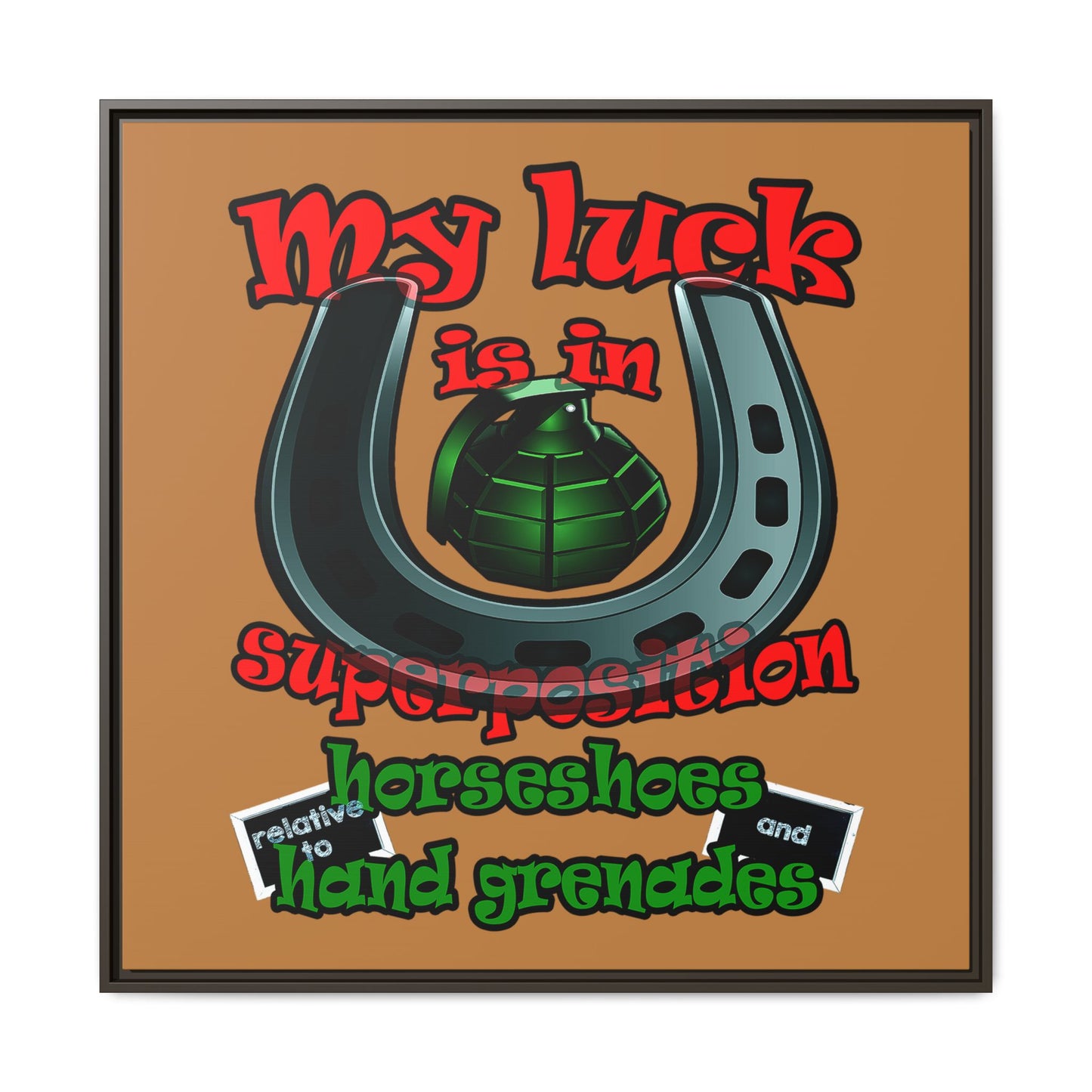 my luck - framed canvas art (light brown)