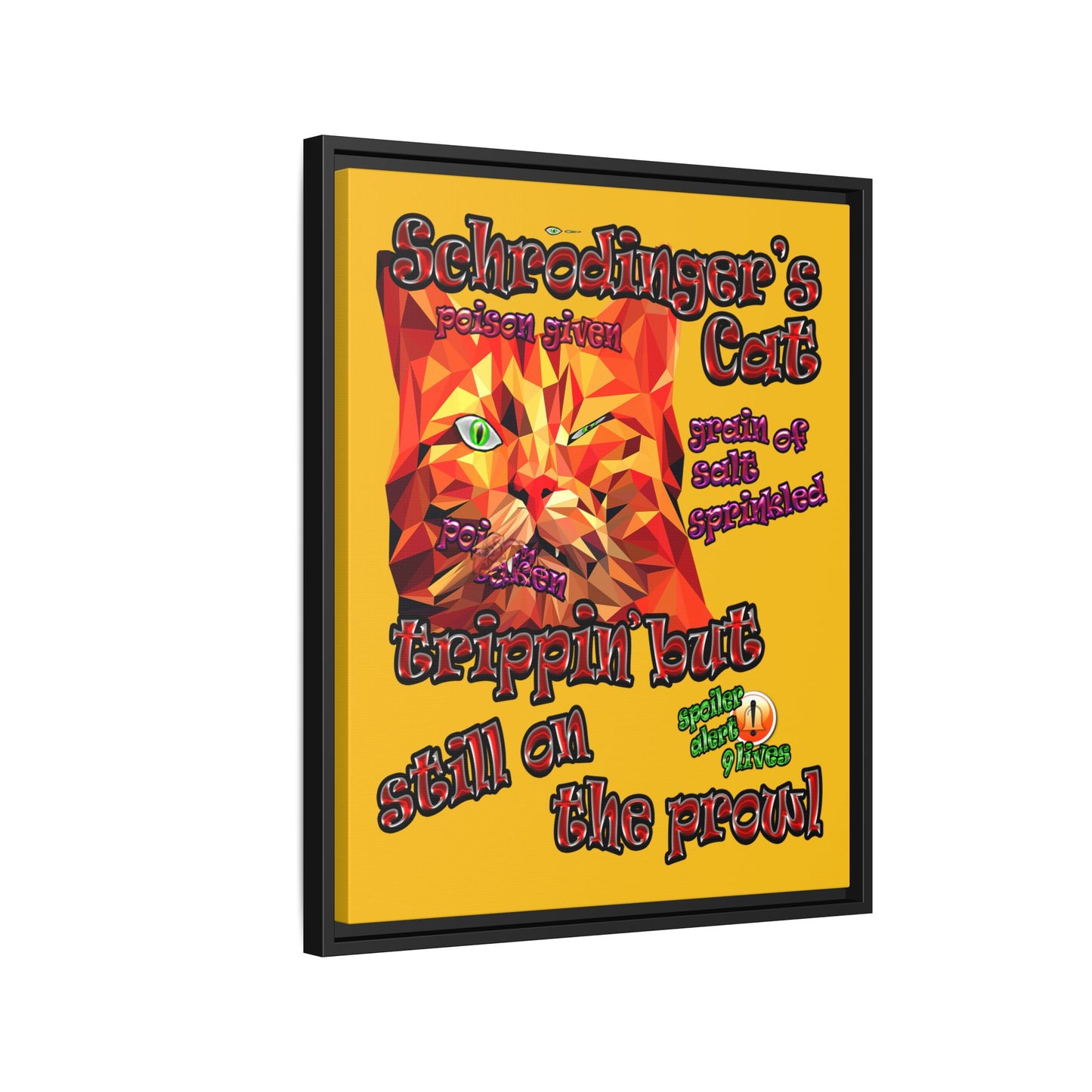 schrodinger's cat - framed canvas art (yellow)