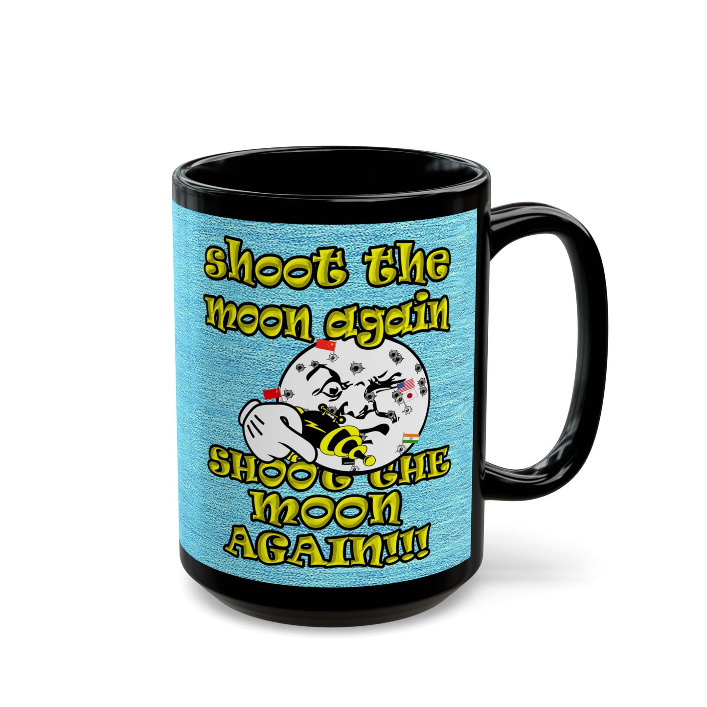 shoot the moon again - Black Mug (faded blue)