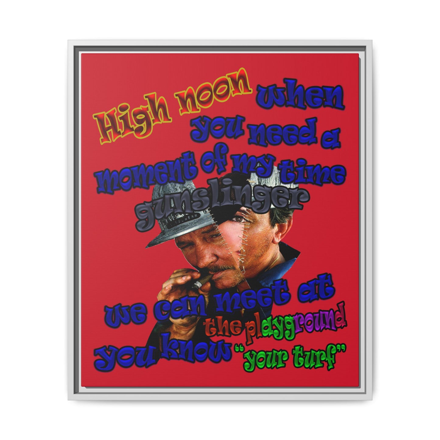 high noon - framed canvas art (dark red)