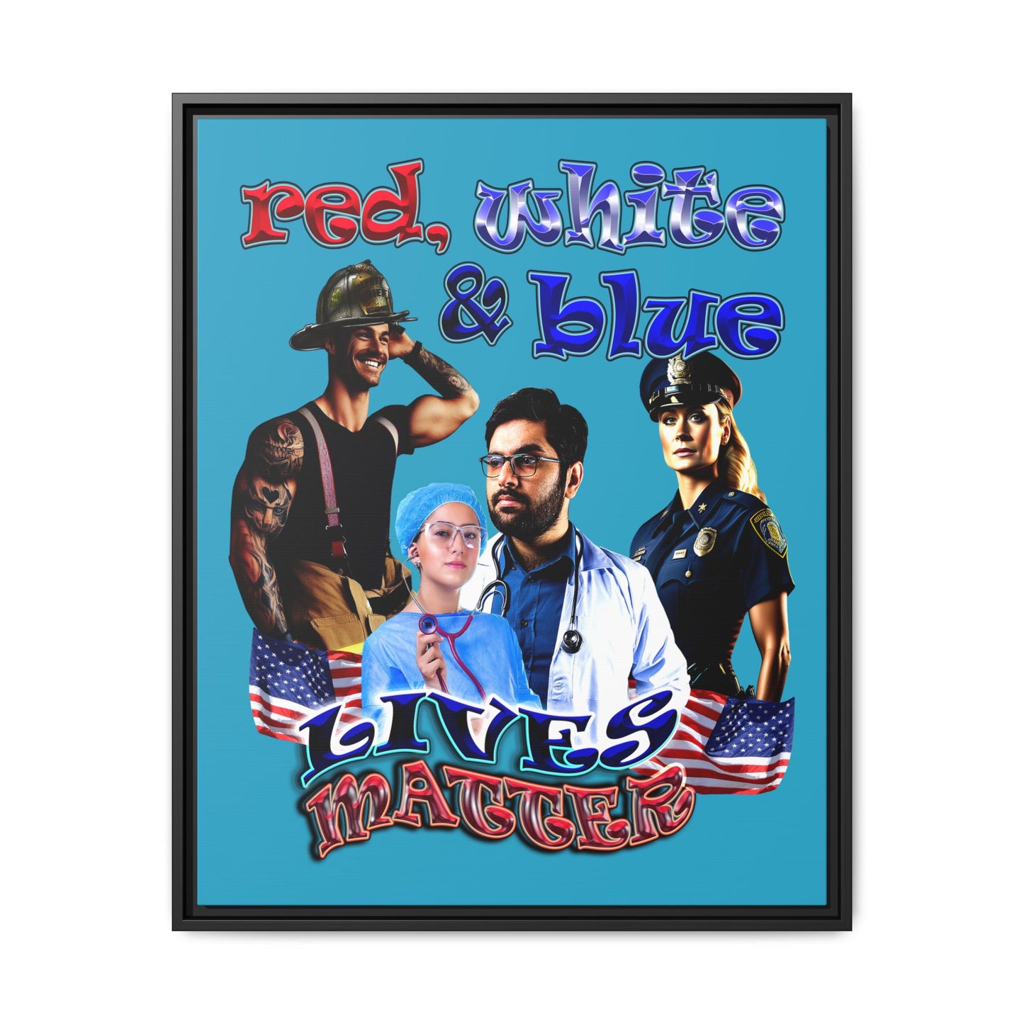 rw&b lives matter - framed canvas art (turquoise)