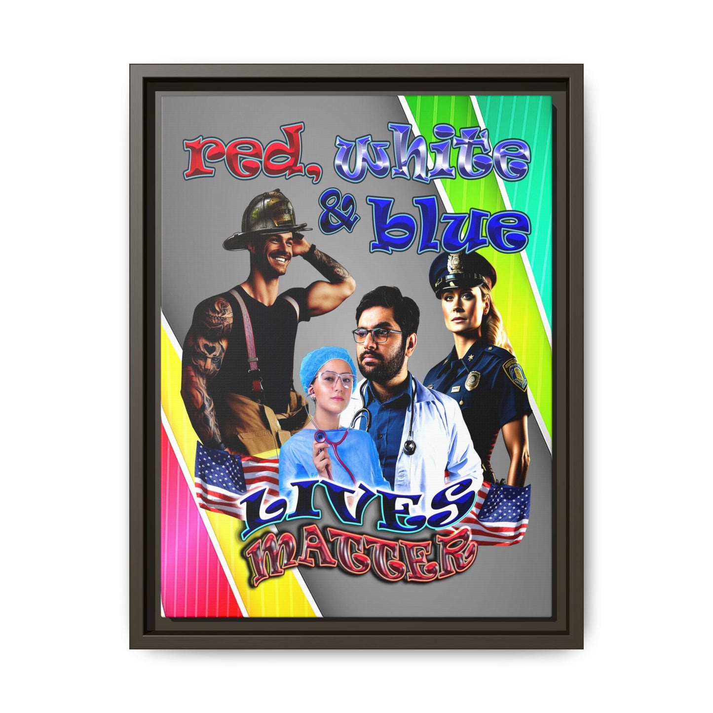 rw&b lives matter - framed canvas art (rainbow split)