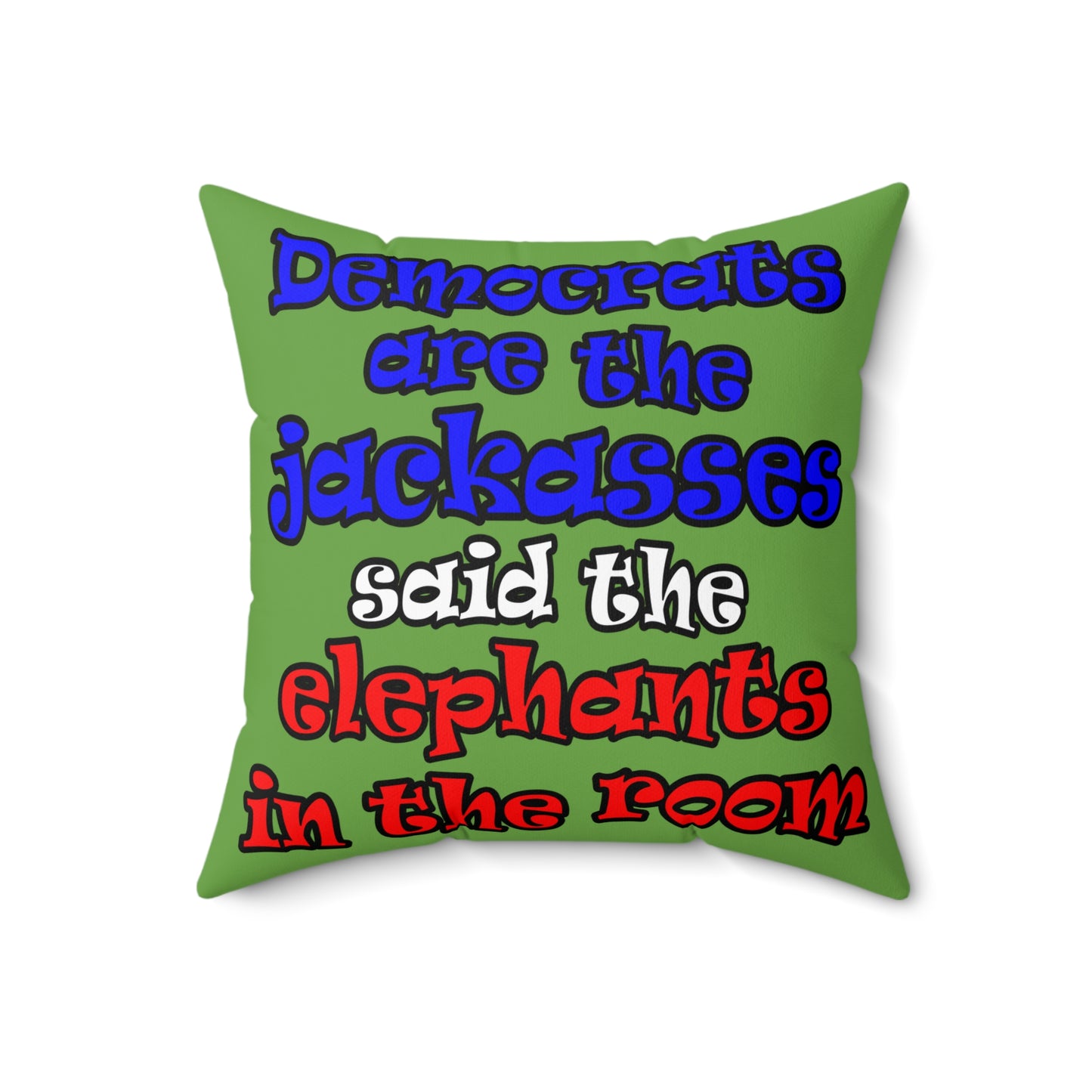 donkeys and elephants - Spun Polyester Square Pillow - (green)