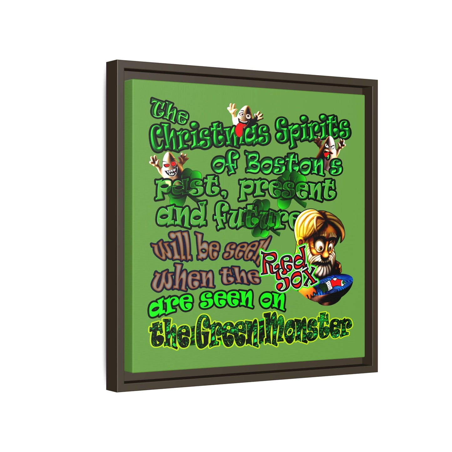 christmas spirits of boston - framed canvas art (green)