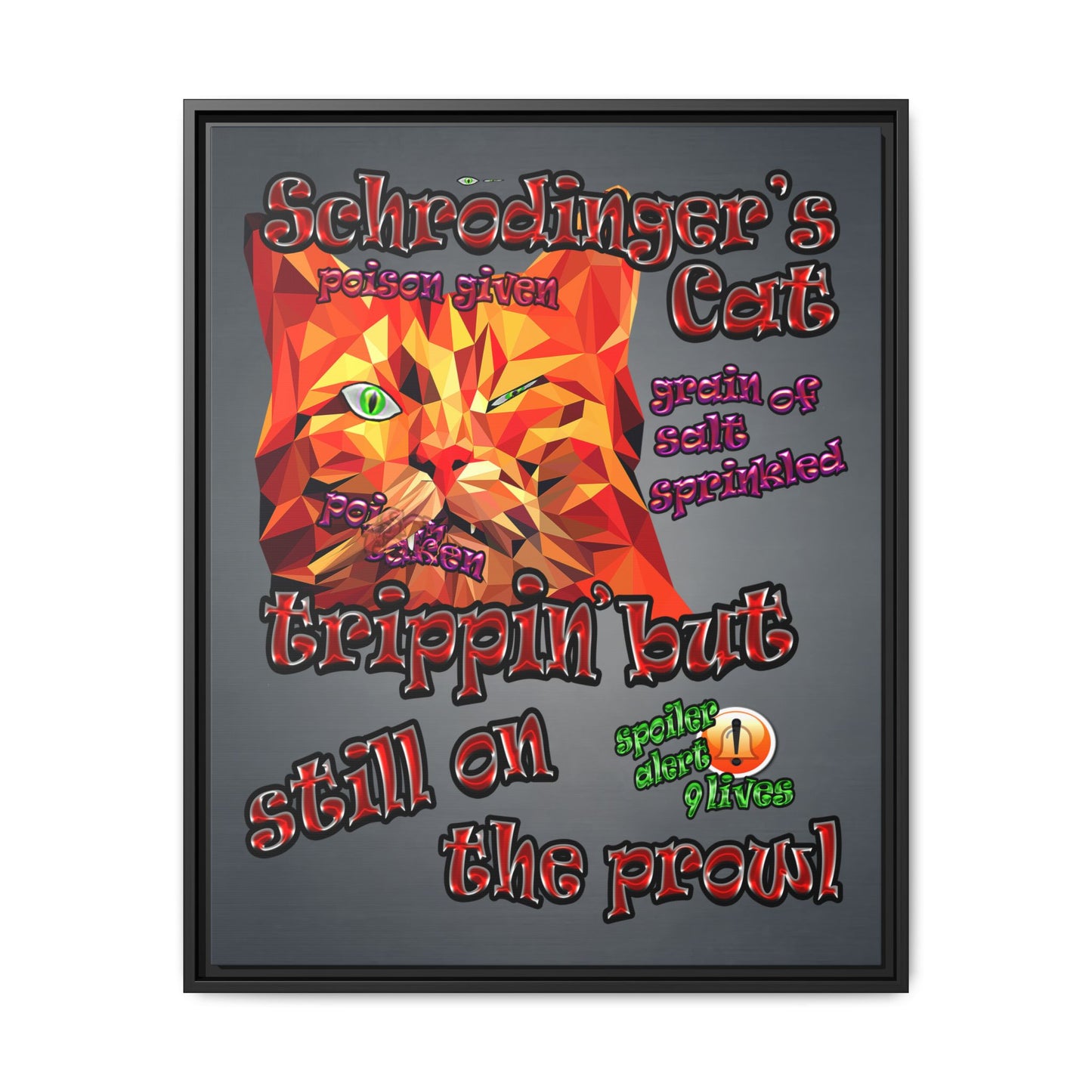 schrodinger's cat - framed canvas art (grey-light grey)