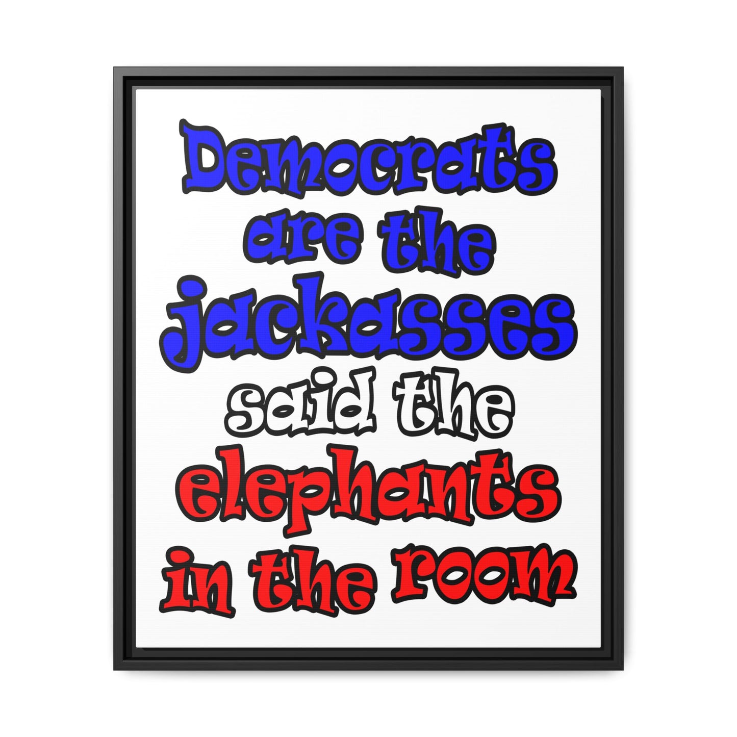 donkeys and elephants - framed canvas art (white)
