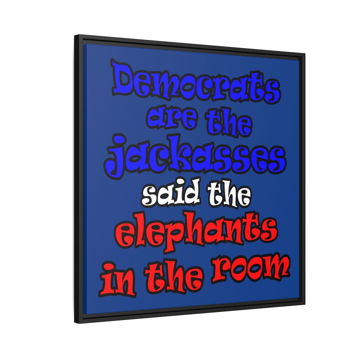 donkeys and elephants - framed canvas art (dark blue)