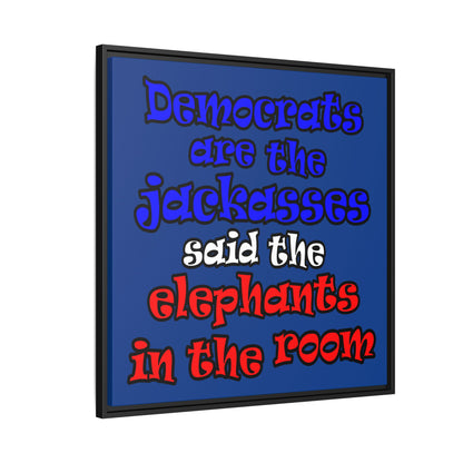 donkeys and elephants - framed canvas art (dark blue)