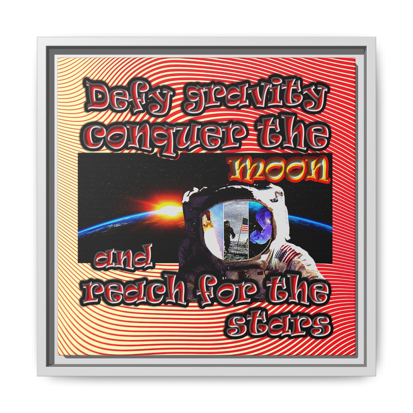 defy conquer reach - framed canvas art (yellow-orange wave)