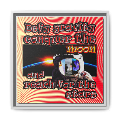 defy conquer reach - framed canvas art (yellow-orange wave)