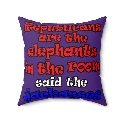 donkeys and elephants - Spun Polyester Square Pillow - (purple)