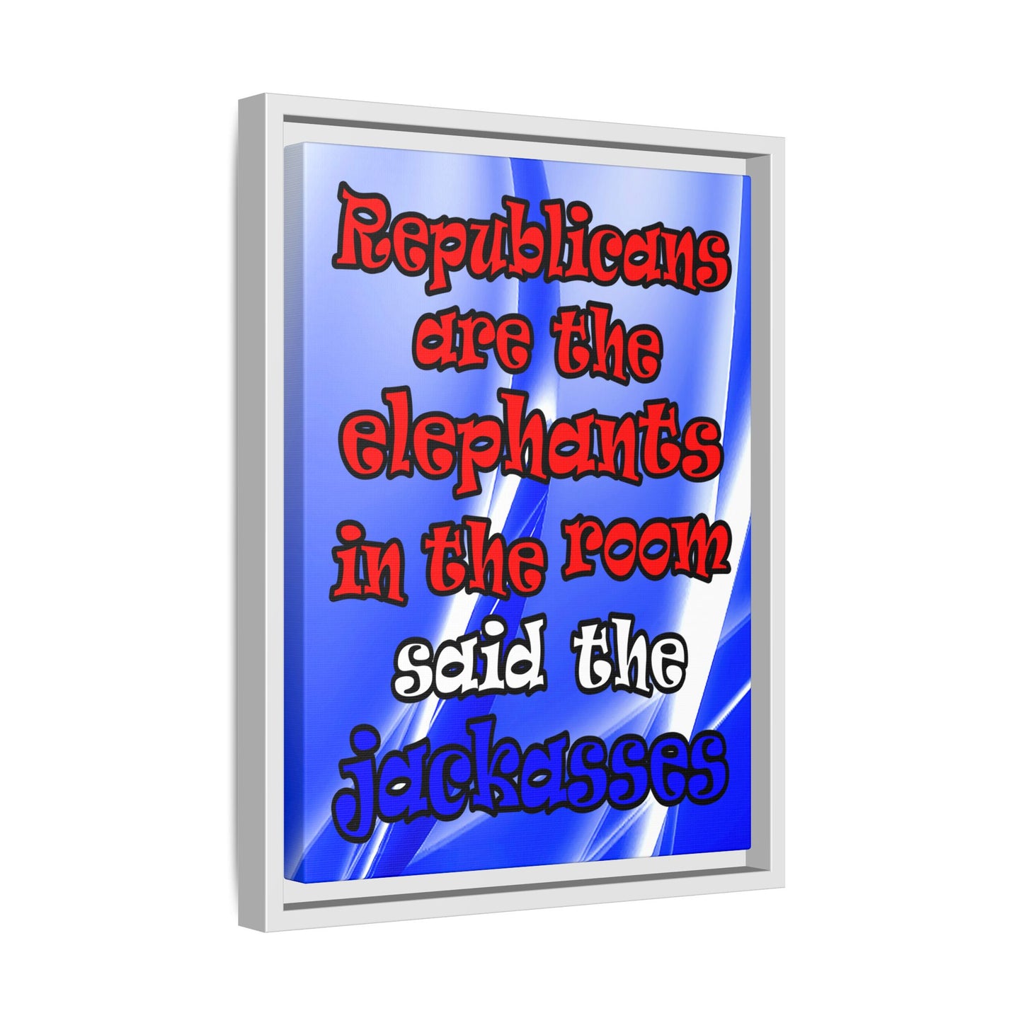 donkeys and elephants - framed canvas art (blue-white wave)