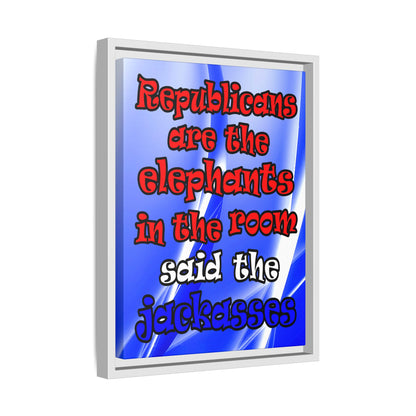 donkeys and elephants - framed canvas art (blue-white wave)