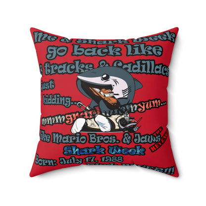 shark week - Faux Suede Square Pillow - (dark red)