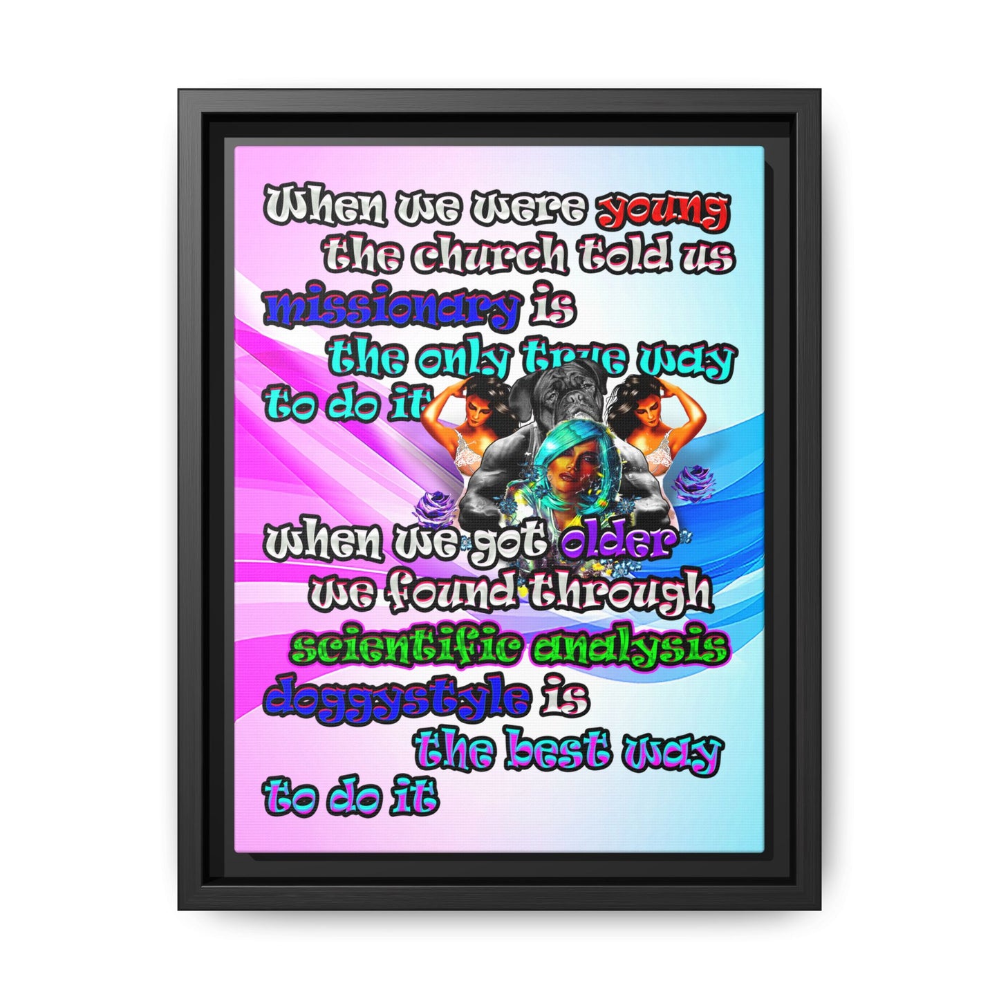 doggystyle - framed canvas art (light blue-pink wave)