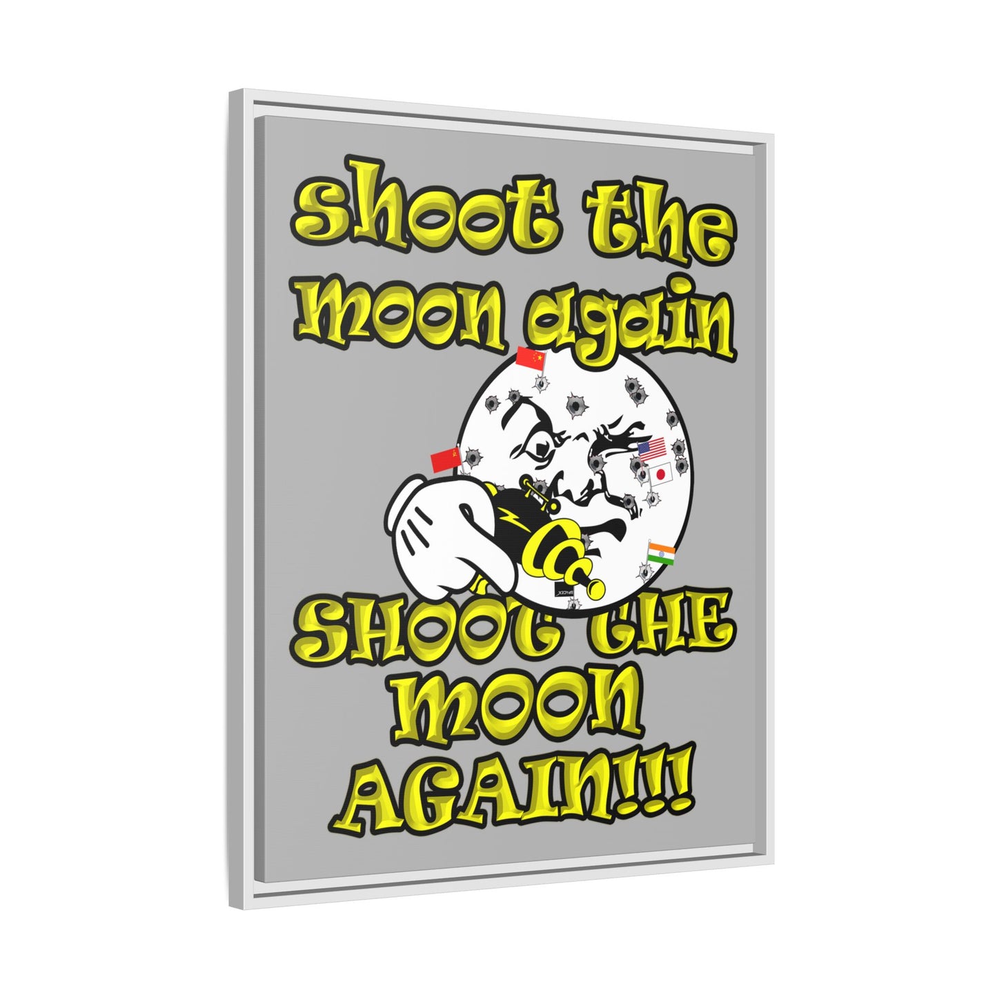 shoot the moon again - framed canvas art (light grey)