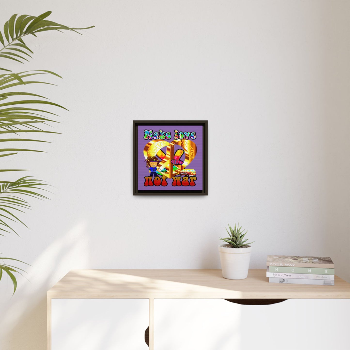 love peace - framed canvas art (light purple)