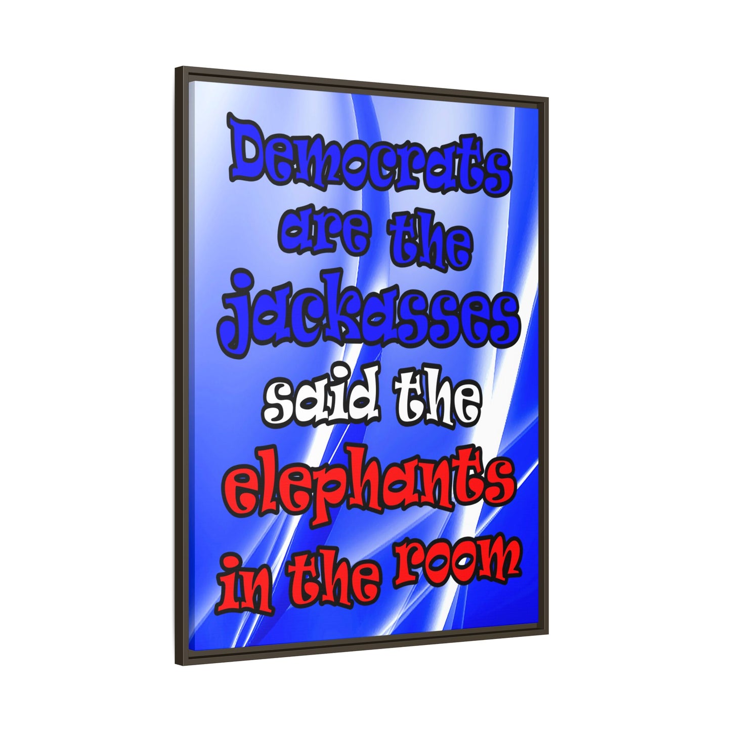 donkeys and elephants - framed canvas art (blue-white wave)