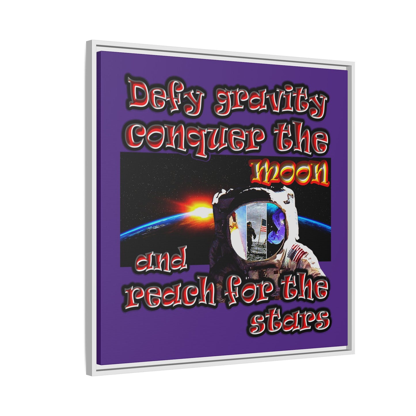 defy conquer reach - framed canvas art (purple)