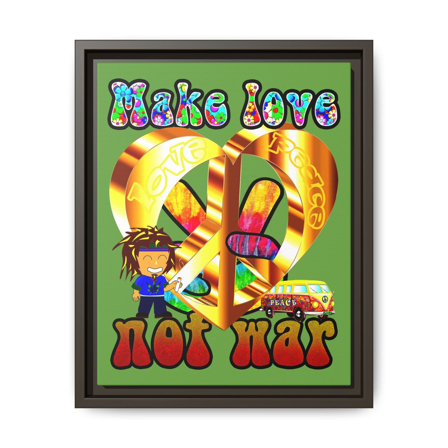 love peace - framed canvas art (green)