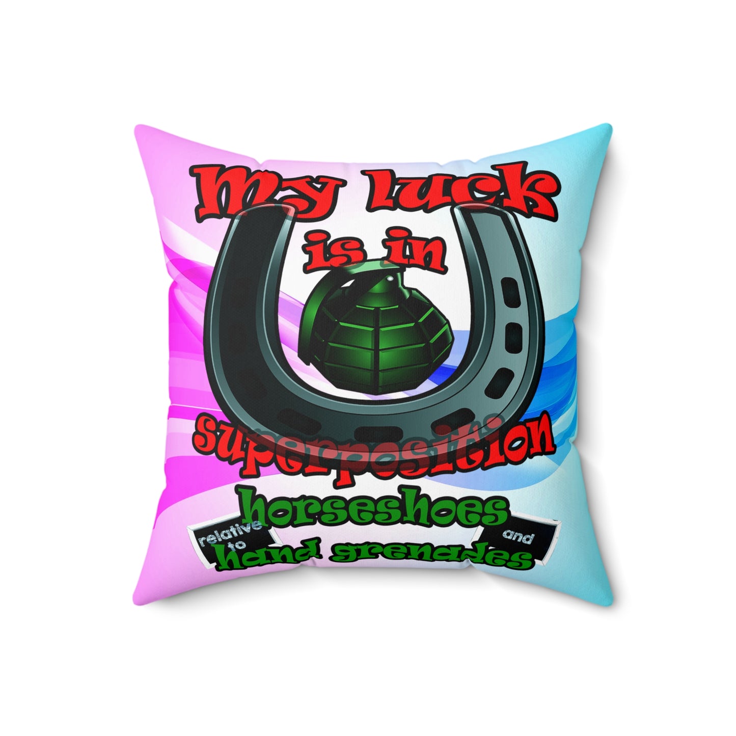 my luck - Spun Polyester Square Pillow - (light blue-pink wave)