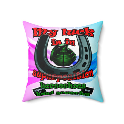 my luck - Spun Polyester Square Pillow - (light blue-pink wave)