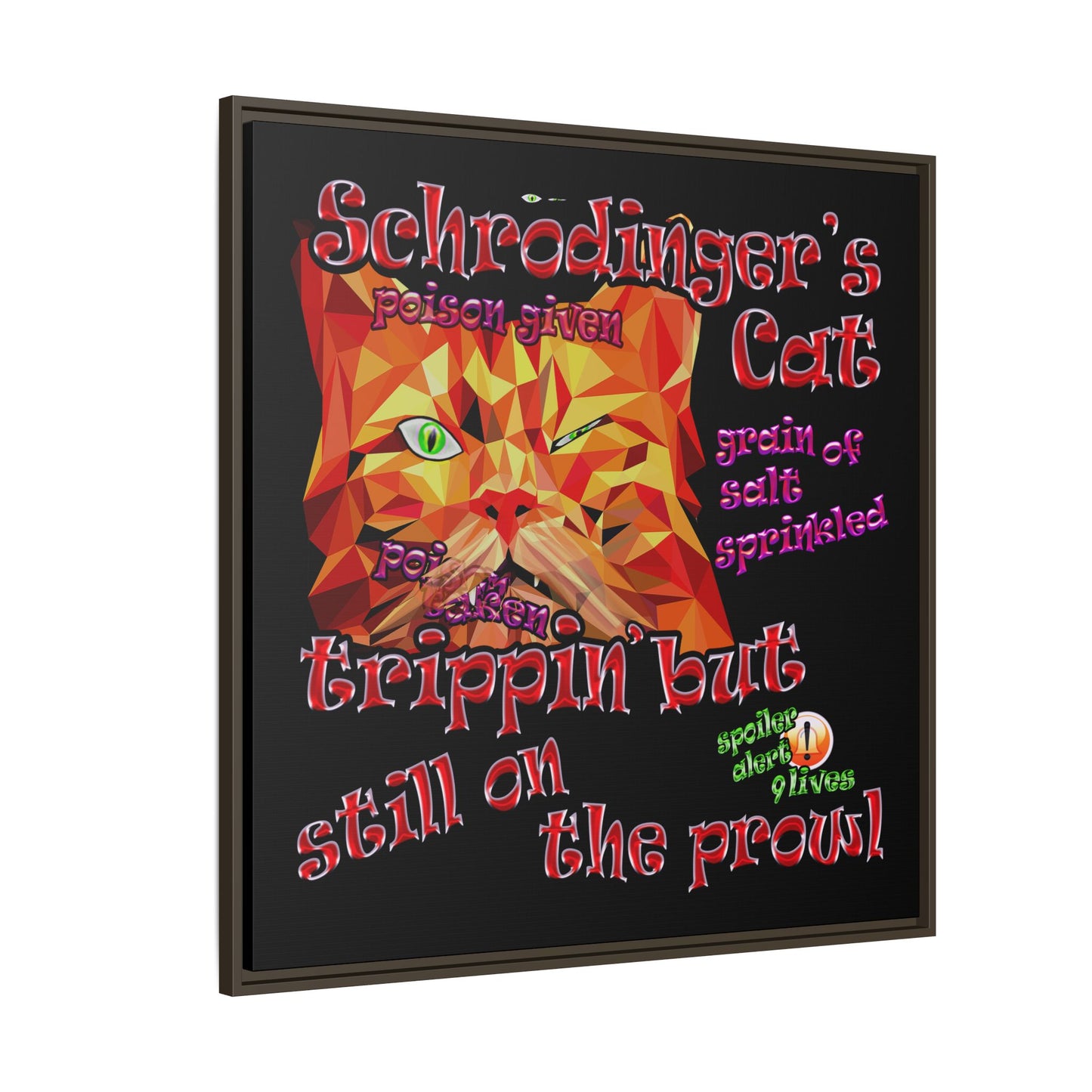 schrodinger's cat - framed canvas art (black)