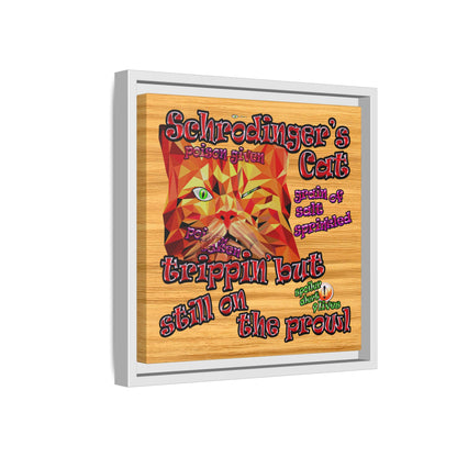 schrodinger's cat - framed canvas art (butterscotch wood finish)