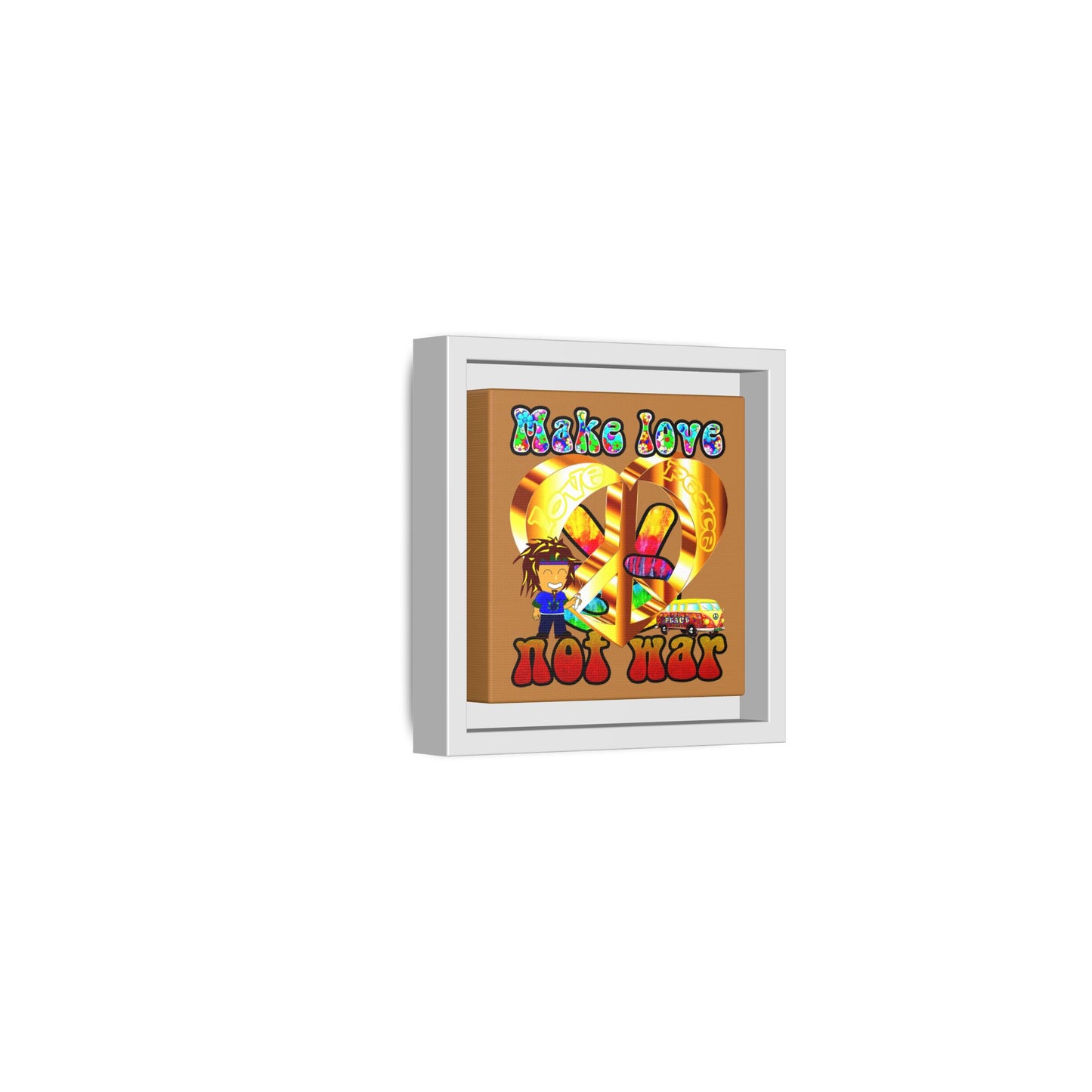 love peace - framed canvas art (light brown)
