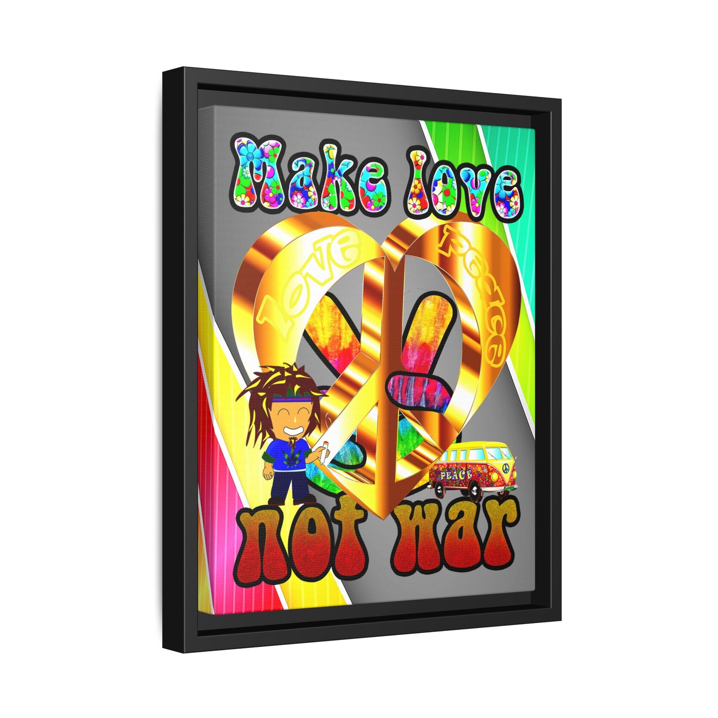 love peace - framed canvas art (rainbow split)