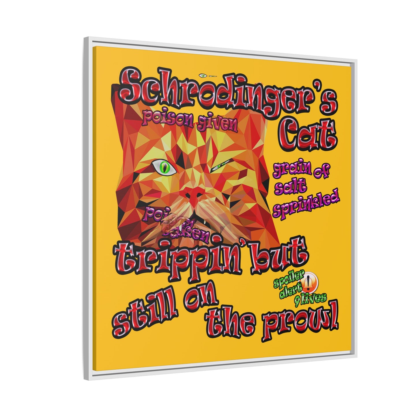 schrodinger's cat - framed canvas art (yellow)