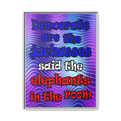 donkeys and elephants - framed canvas art (purple wave)