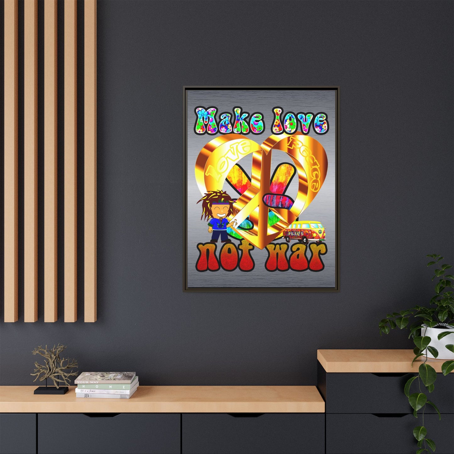 love peace - framed canvas art (brushed nickel)