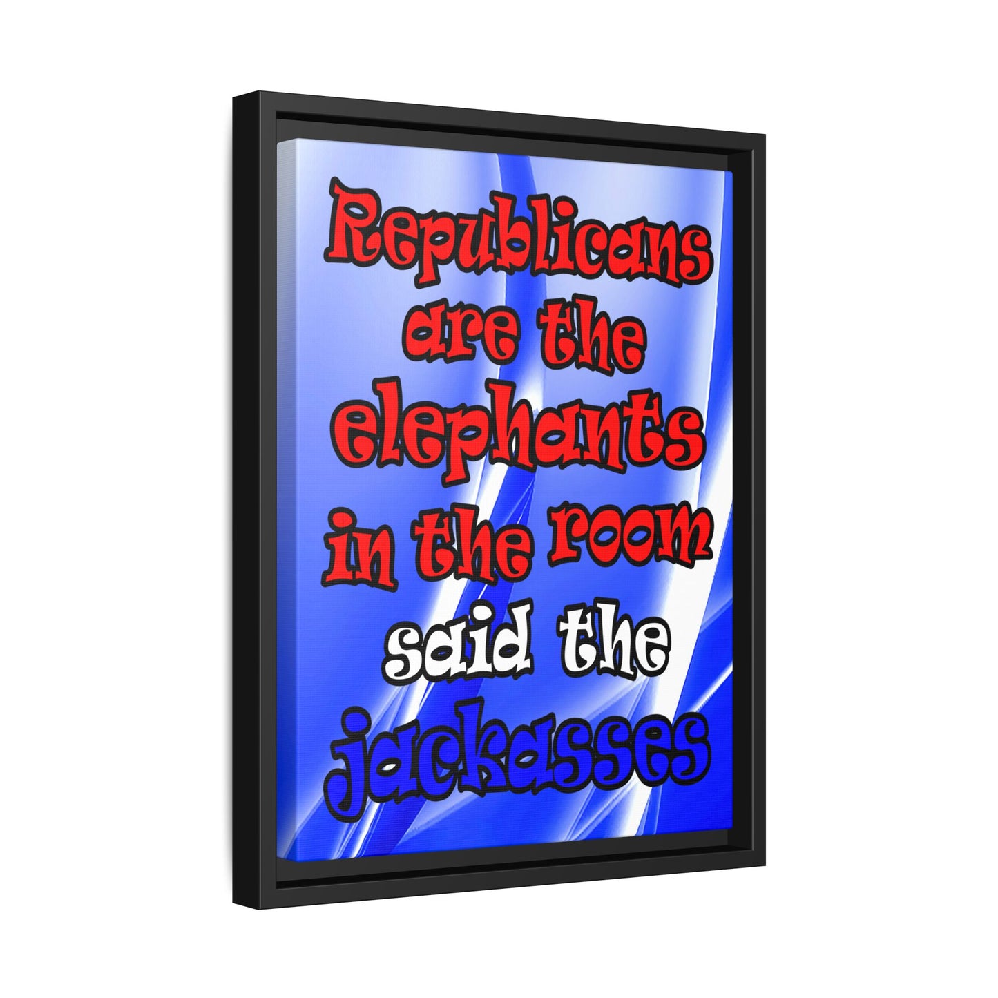 donkeys and elephants - framed canvas art (blue-white wave)