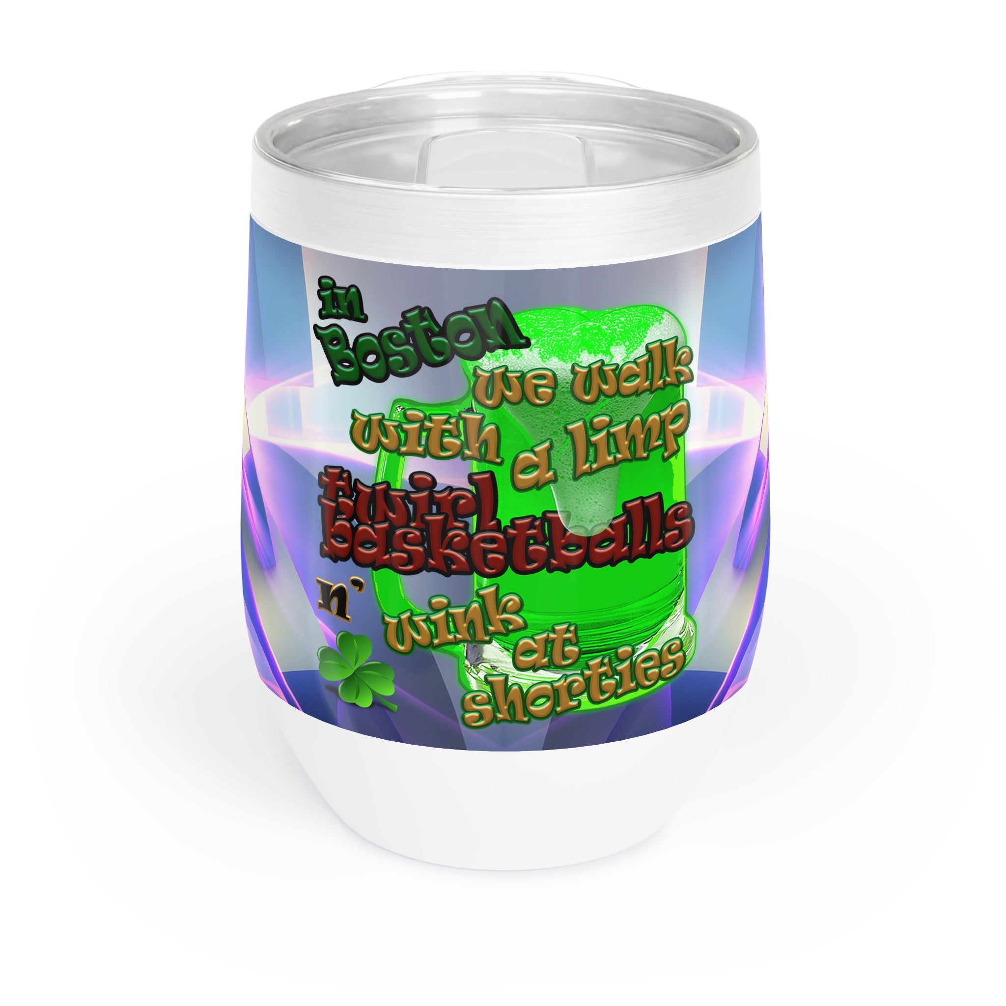 celtics logo - Chill Wine Tumbler (grey-pink wave)