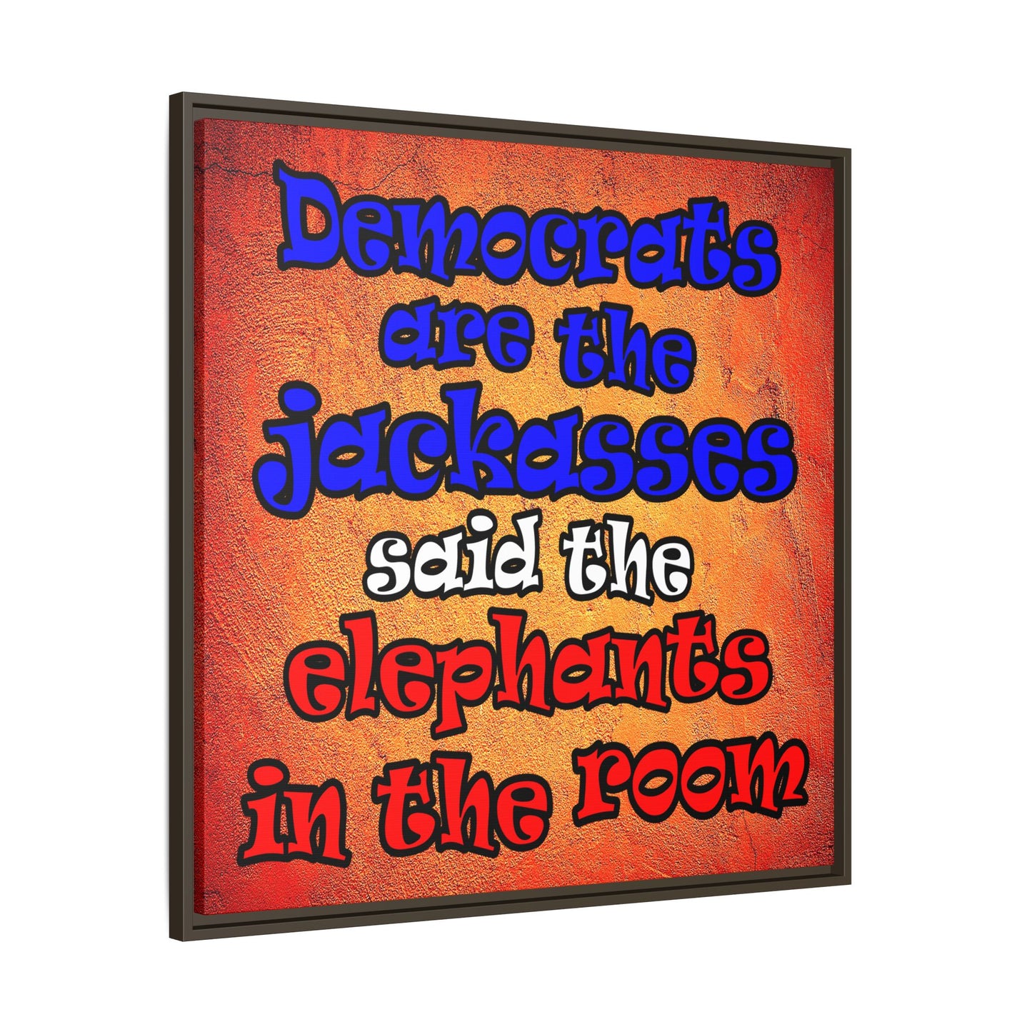 donkeys and elephants - framed canvas art (burnt orange)