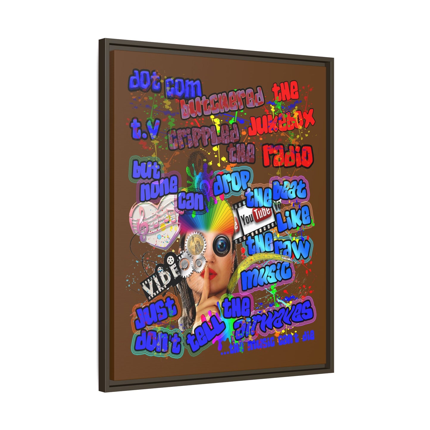 drop the beat - framed canvas art (brown)