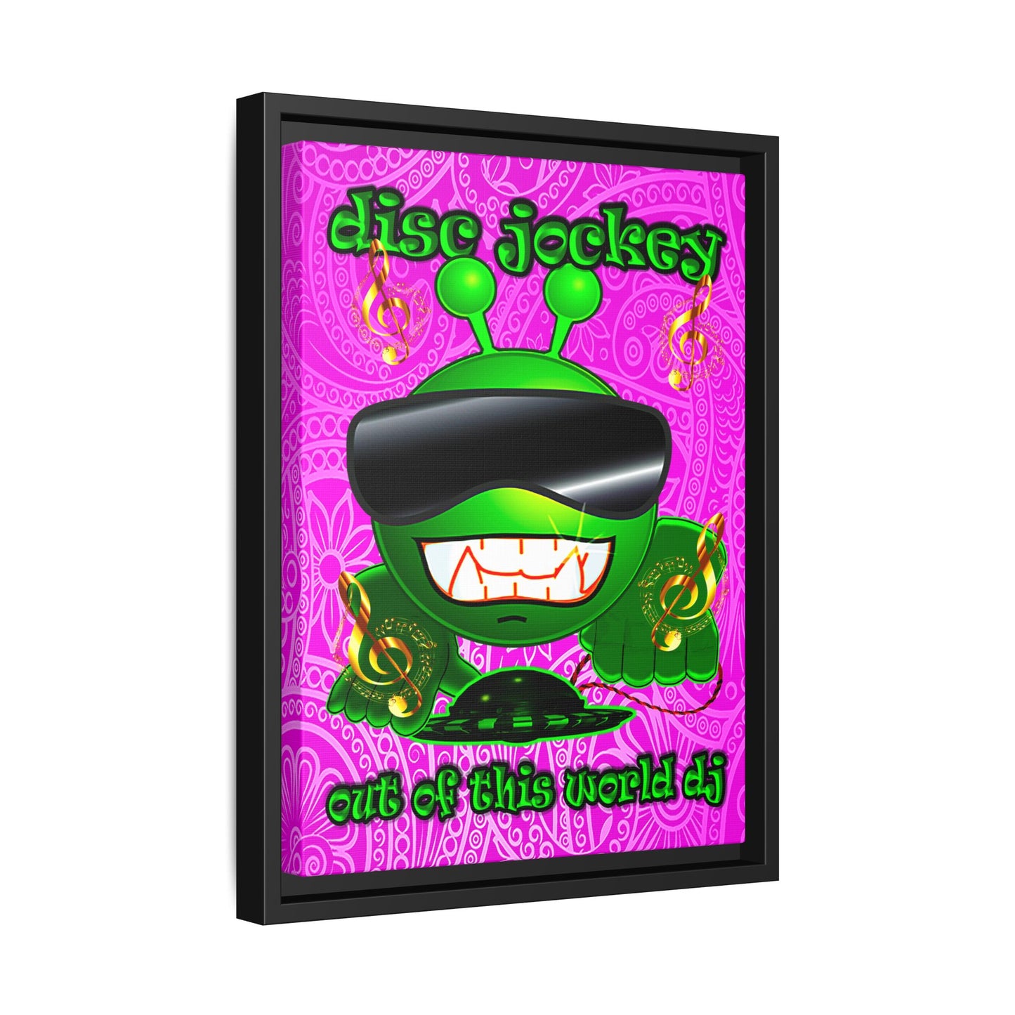 disc jockey - framed canvas art (pink swirl)