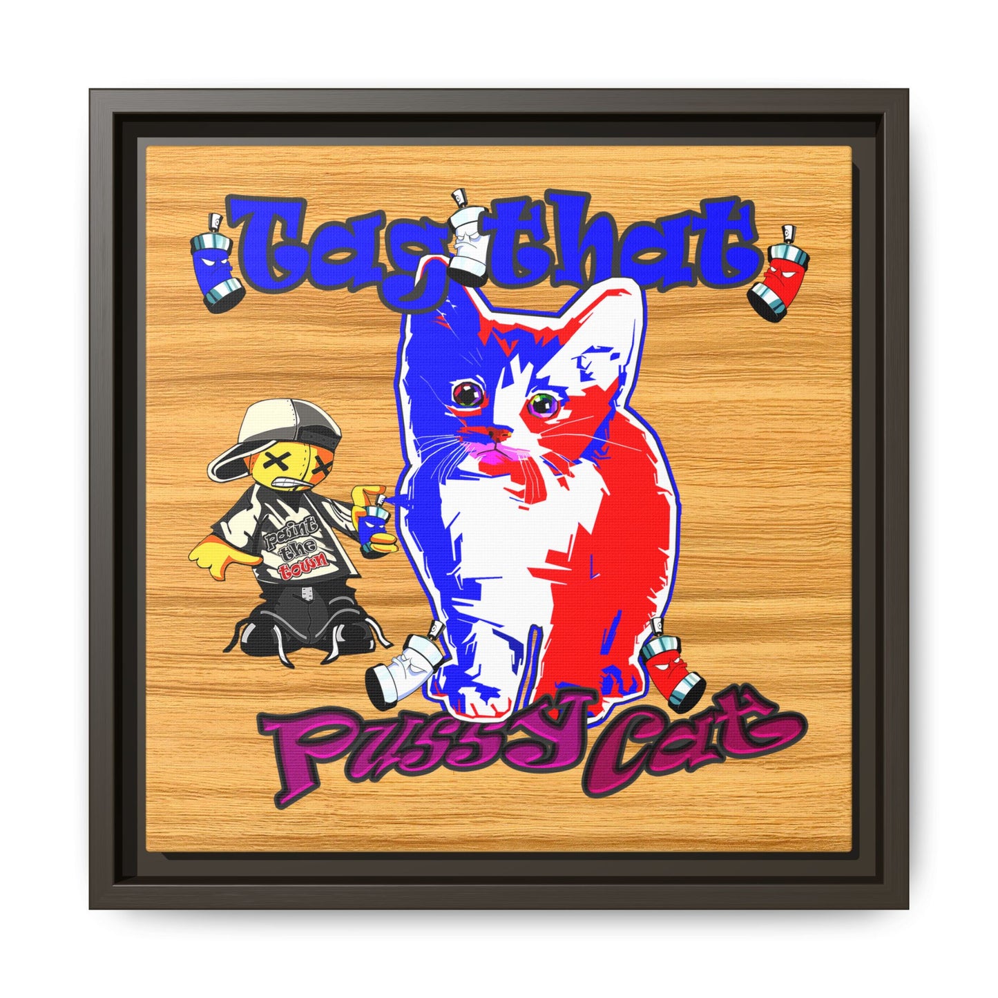 tag that - framed canvas art (butterscotch wood finish)
