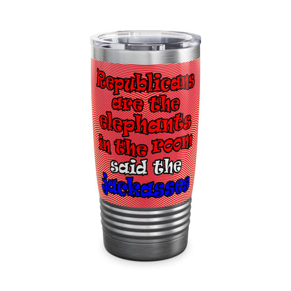 donkeys and elephants - Ringneck Tumbler, 20oz (yellow-orange wave)