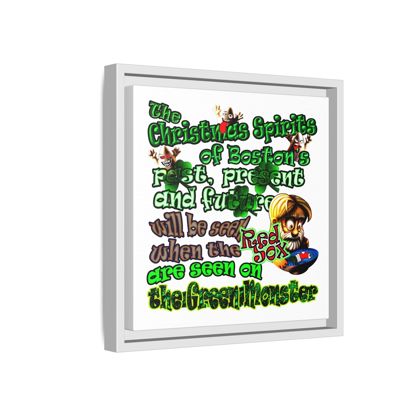 christmas spirits of boston - framed canvas art (white)