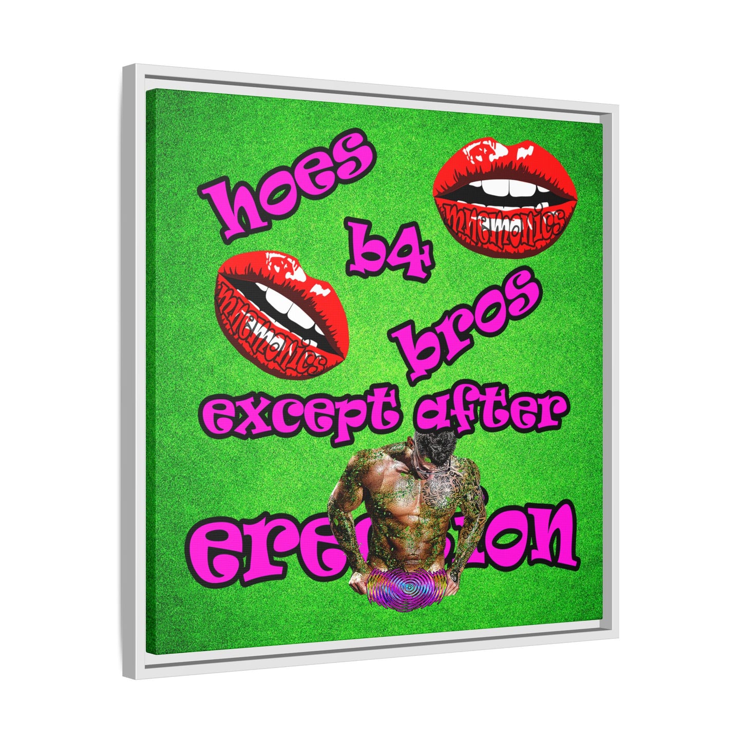 hoes b4 bros - framed canvas art (green turf)