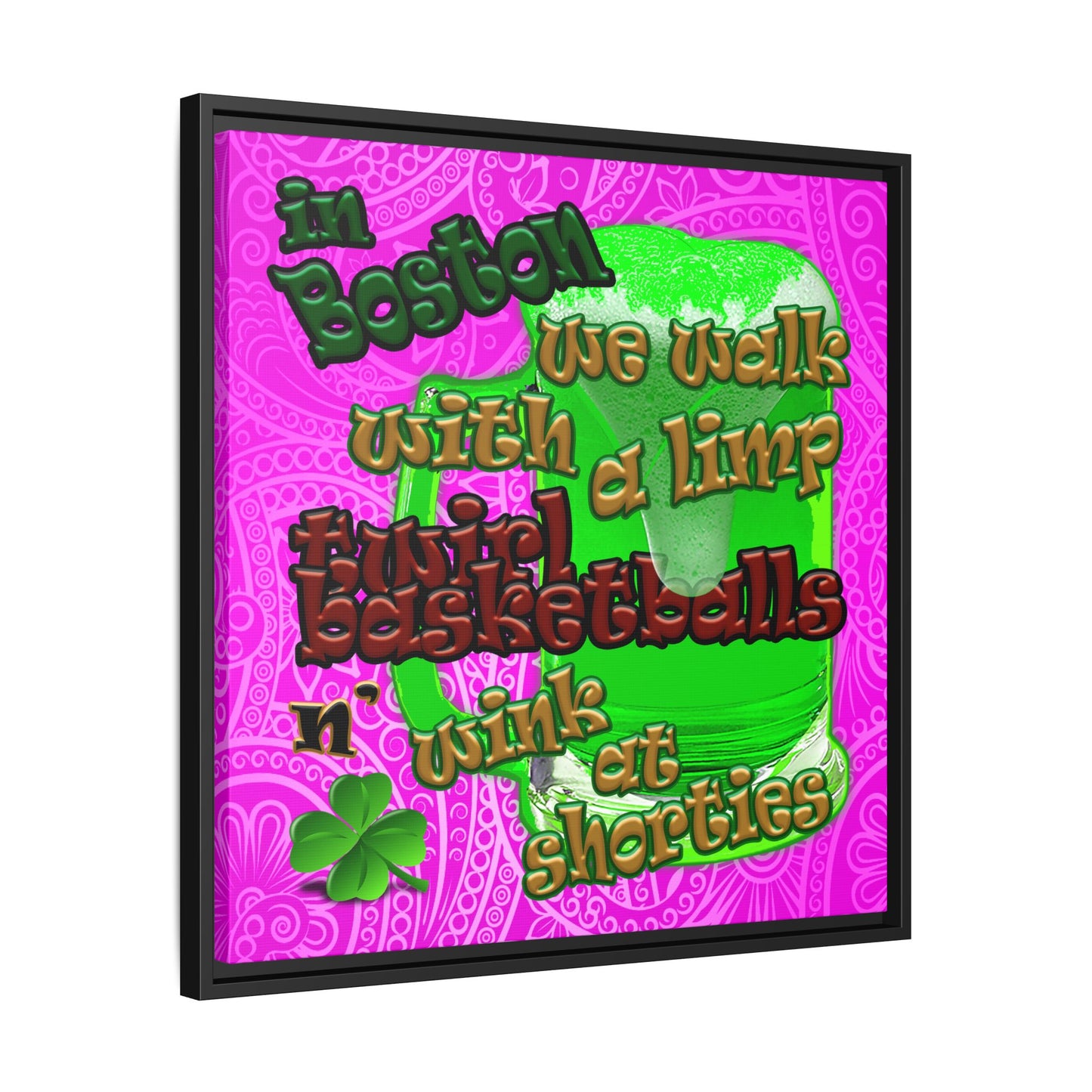 celtics logo - framed canvas art (pink swirl)
