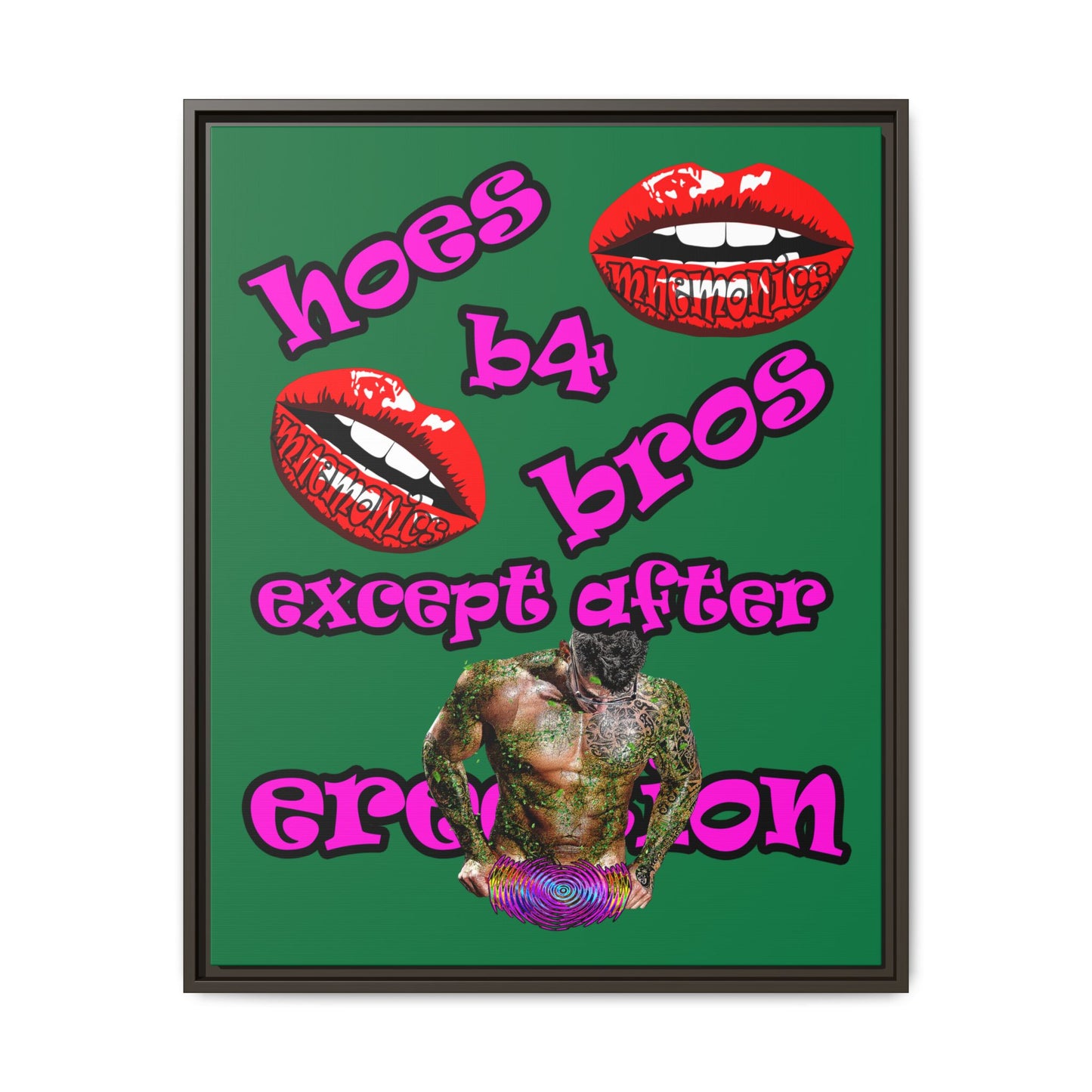 hoes b4 bros - framed canvas art (dark green)